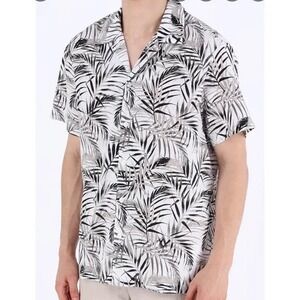 MICHAEL KORS Men's Tropical Leaf Print Short Sleeve Button Up Shirt Sz XXL